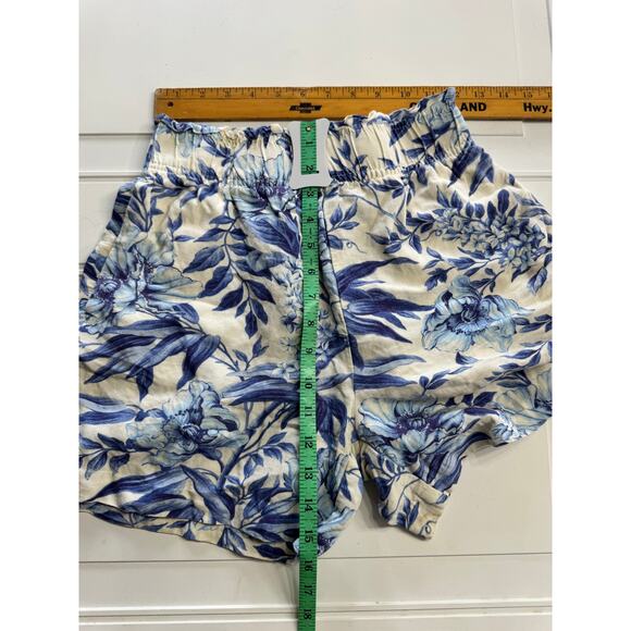 H&M Size XS Blue Off White Floral Linen Blend Elastic Waist Pockets Shorts - Picture 6 of 6